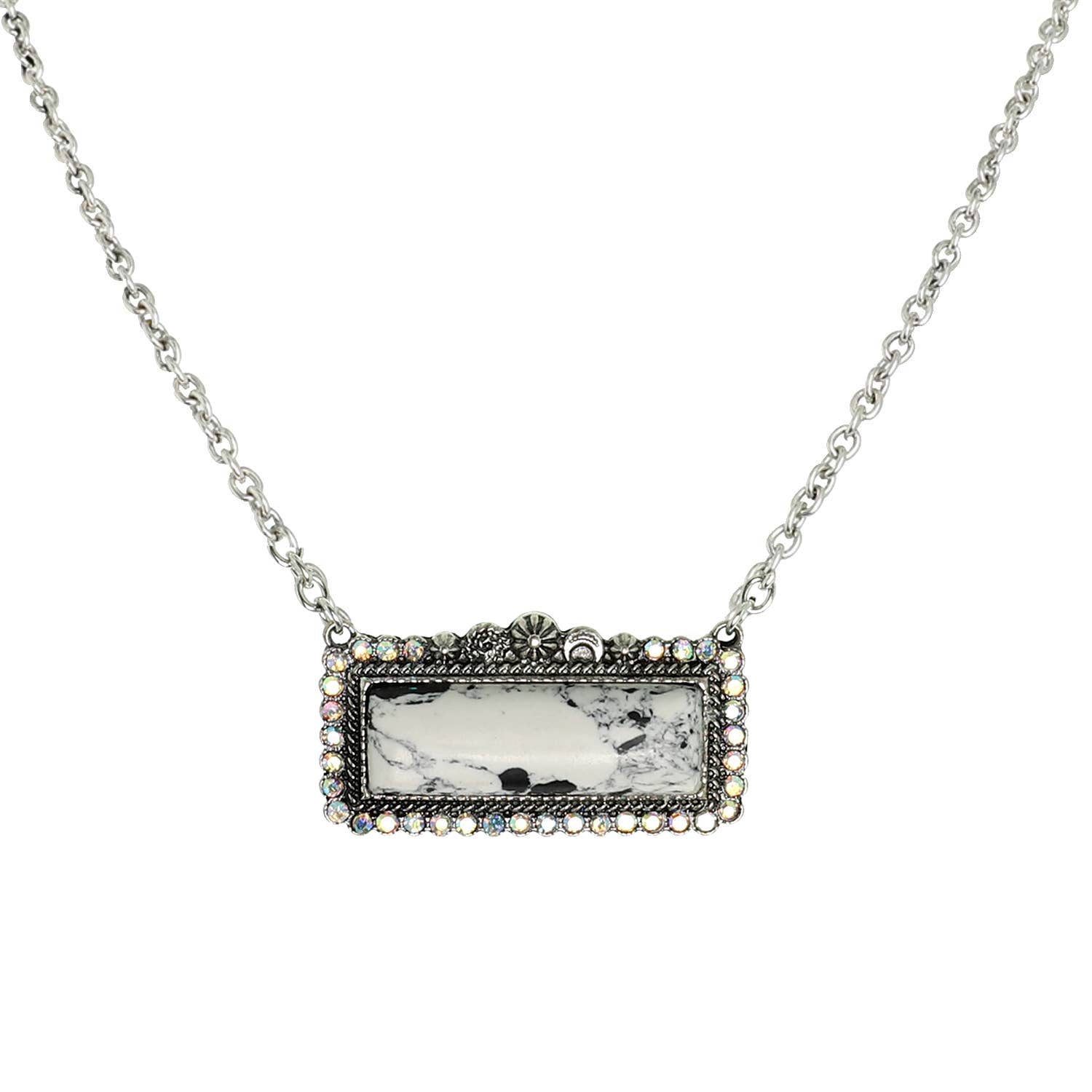 Faux Silver Western Rectangle Turquoise Concho Necklace