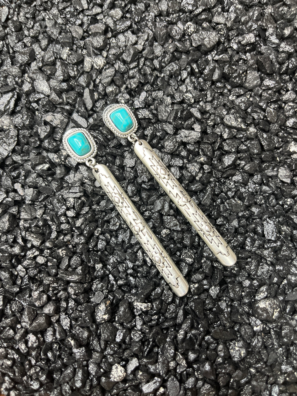 Faux Silver and Turquoise Stud Dangle Earrings Aztech Print