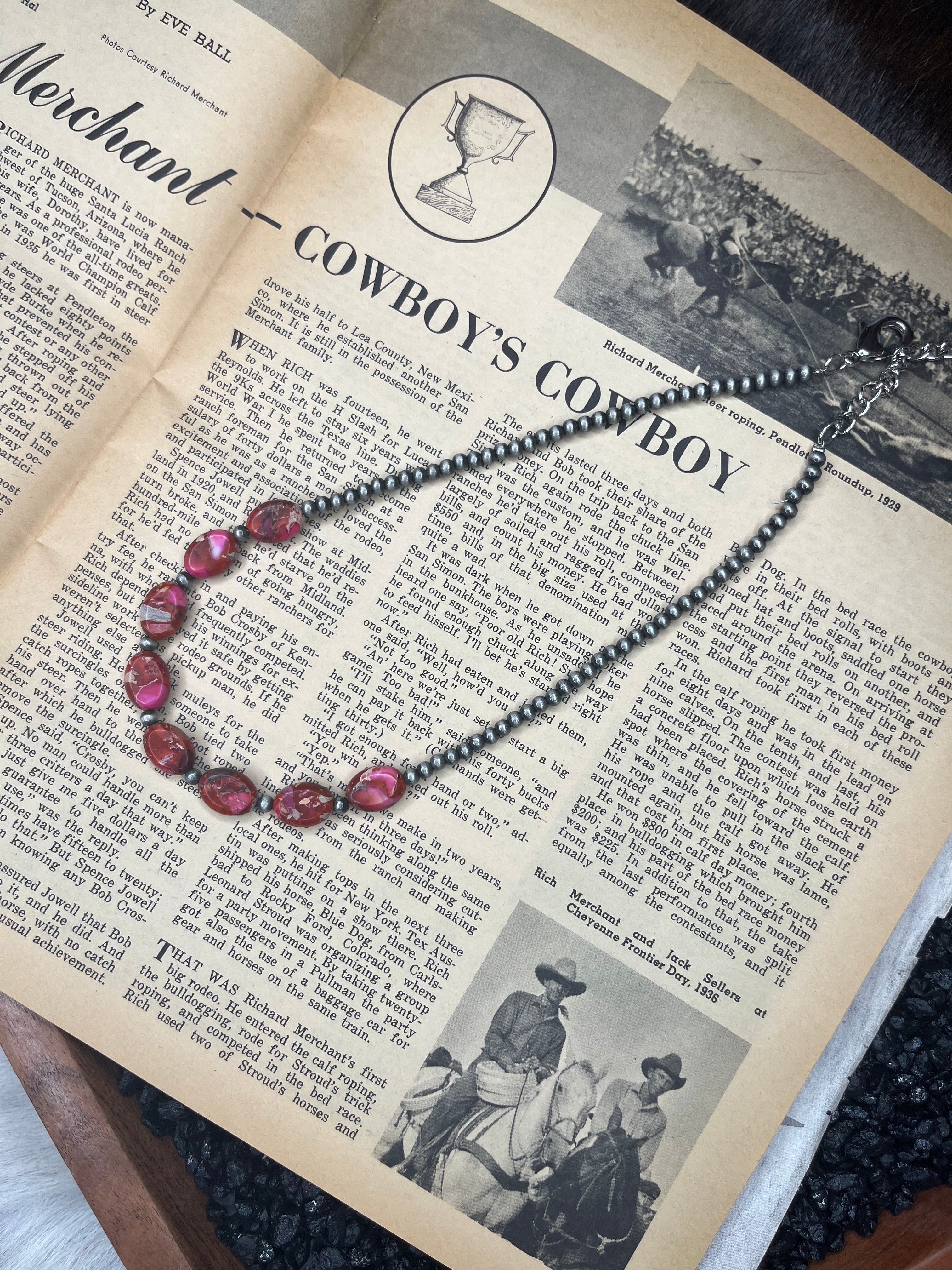 15” Faux Silver Pearls and Pink Gemstone Necklace
