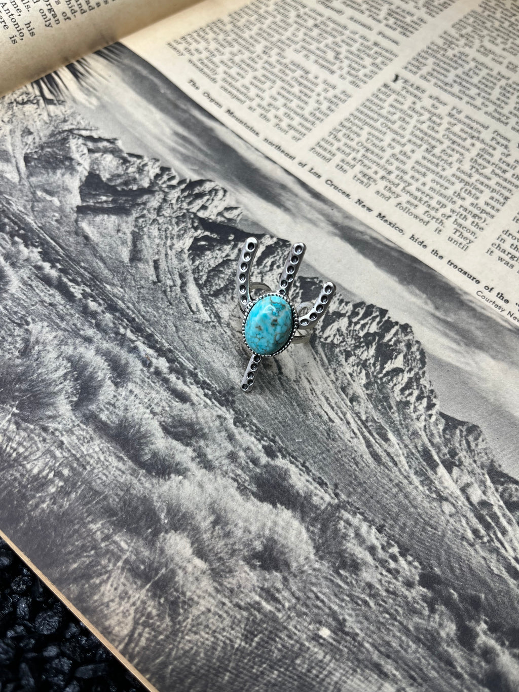 Faux Silver and Turquoise Cactus Ring