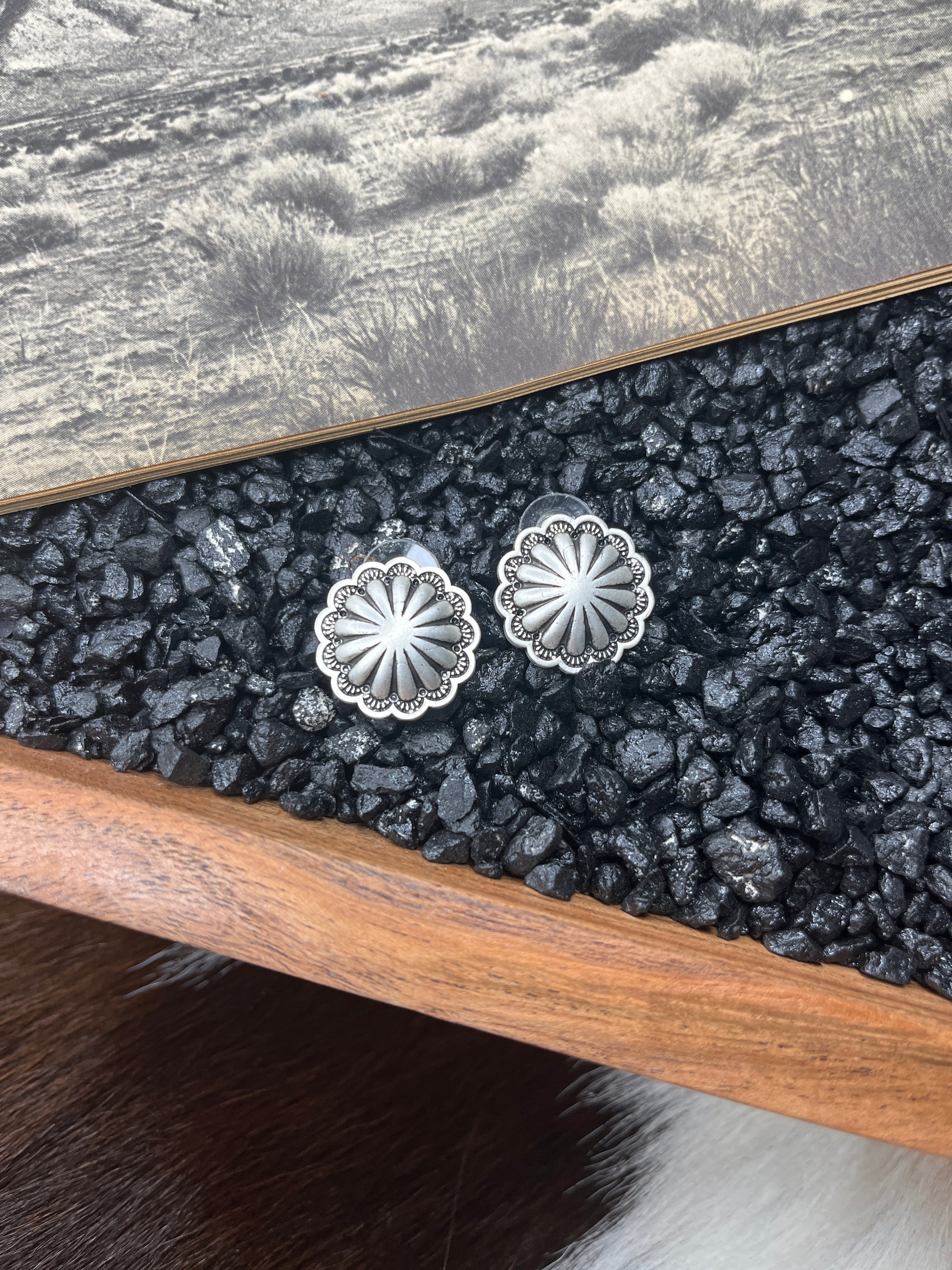 Faux Silver Concho Earrings