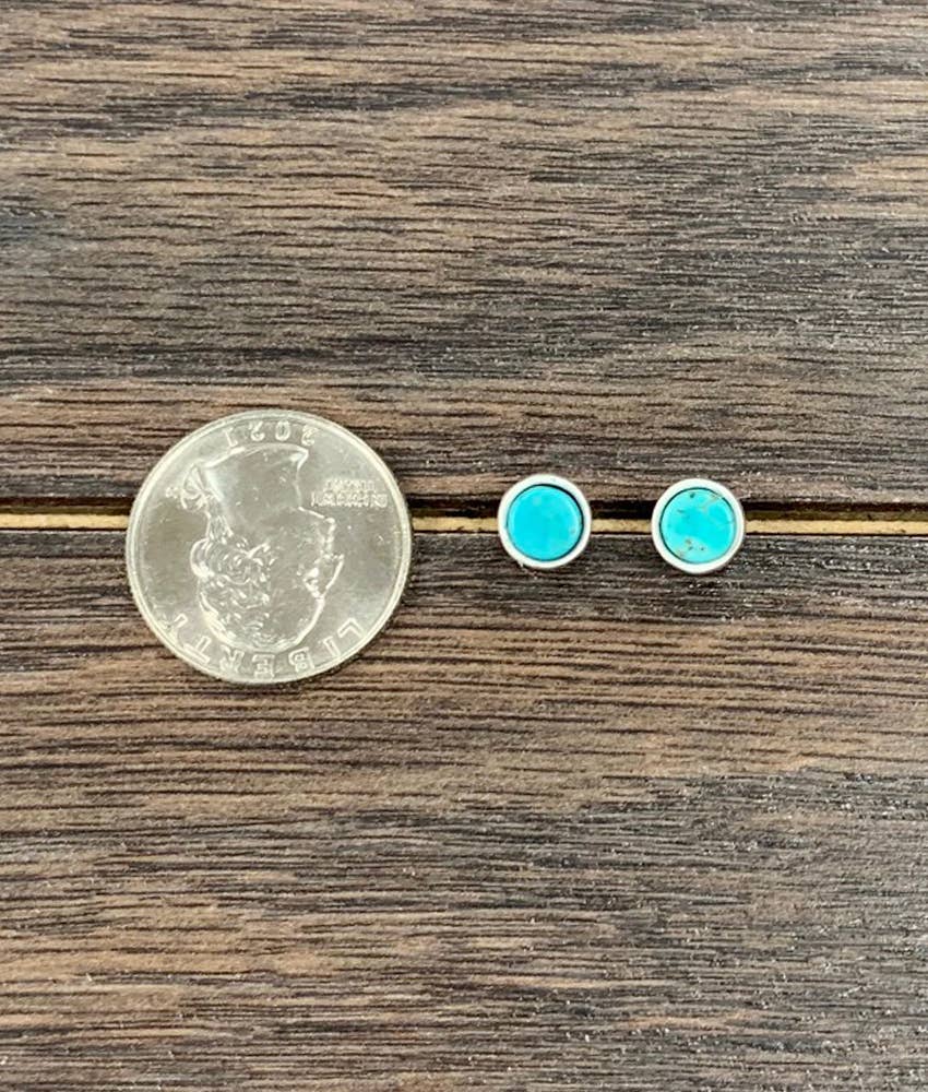 Faux Silver Small 6mm Round Turquoise Stud Earrings