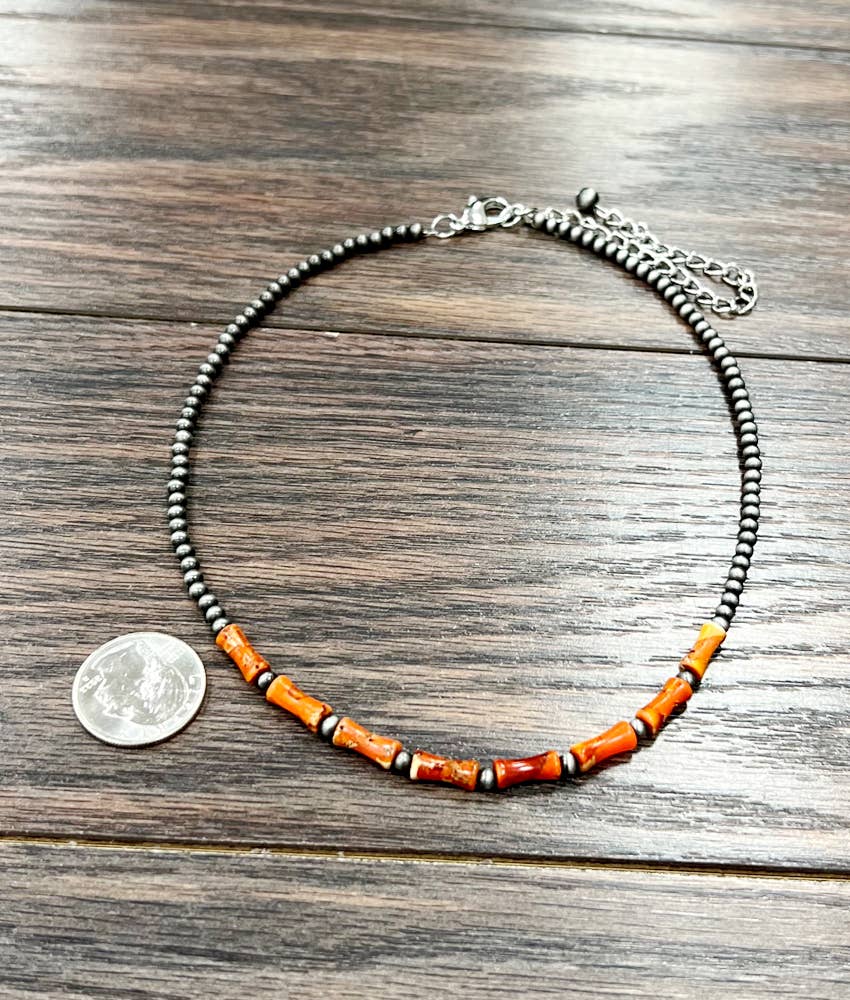 Faux Silver 16" Western Gemstone Necklace