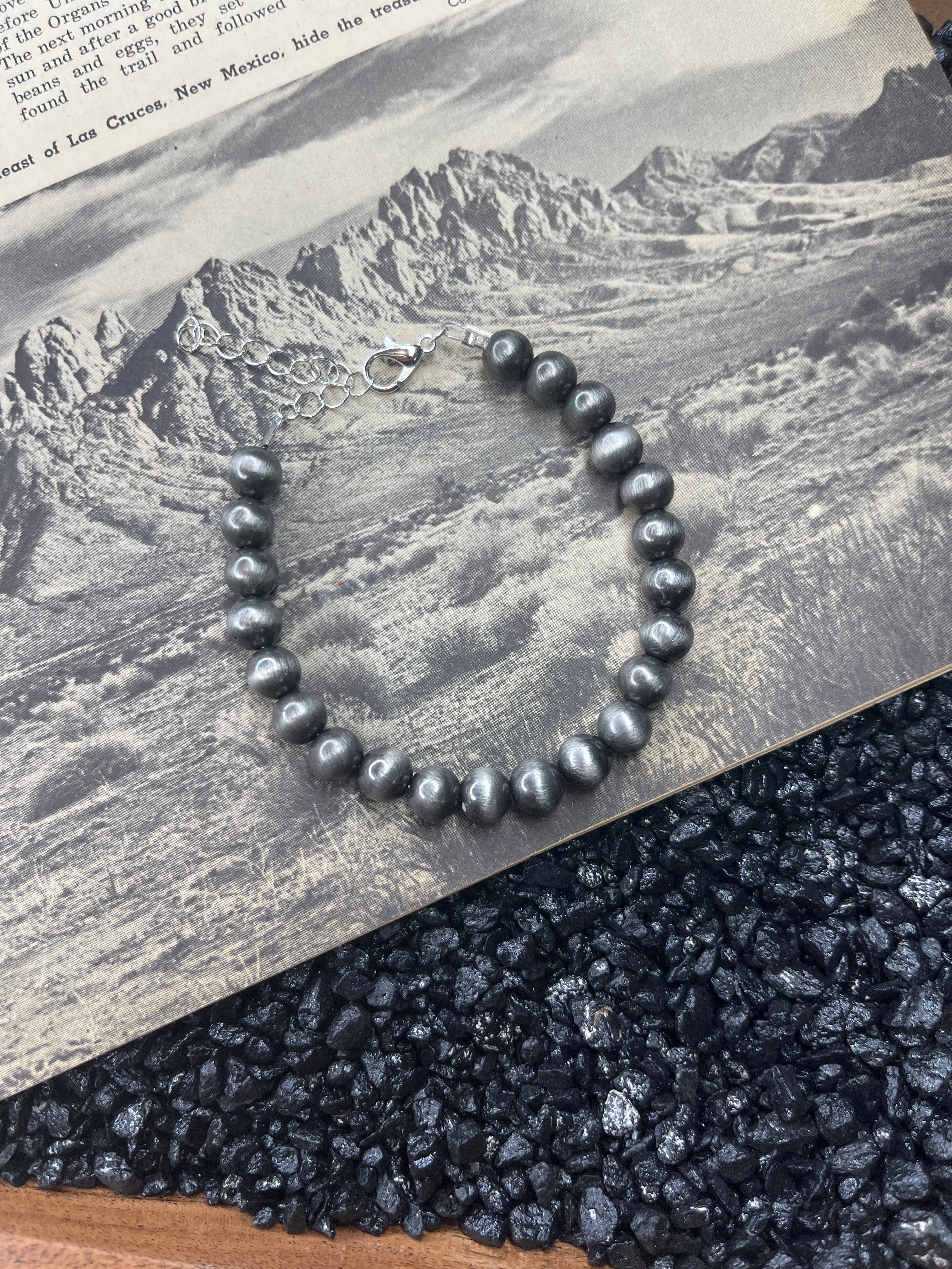 8mm Faux Silver Pearls Bracelet 7”