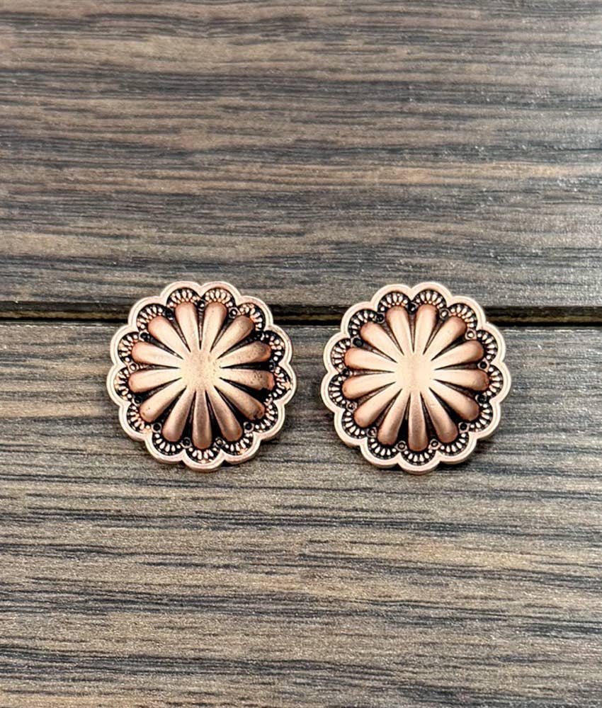 Faux Silver 0.8" Brass Concho Stud Earrings