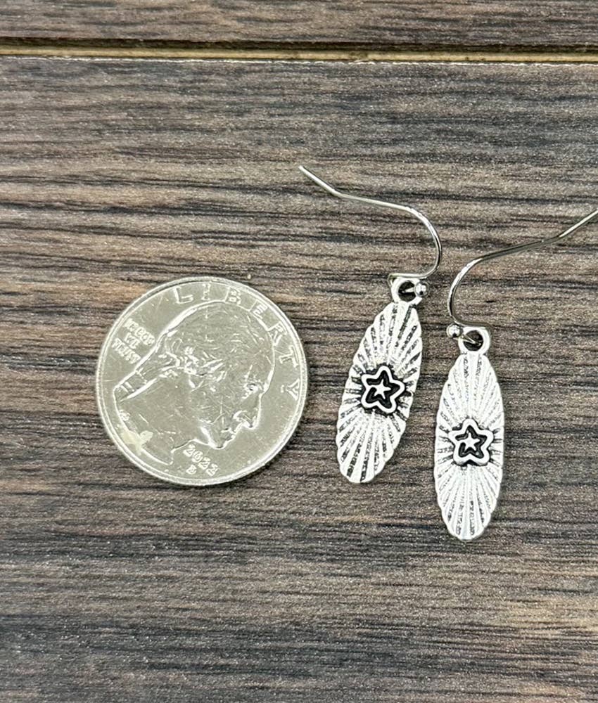 Faux Silver 20mm Vintage Western Star Earrings