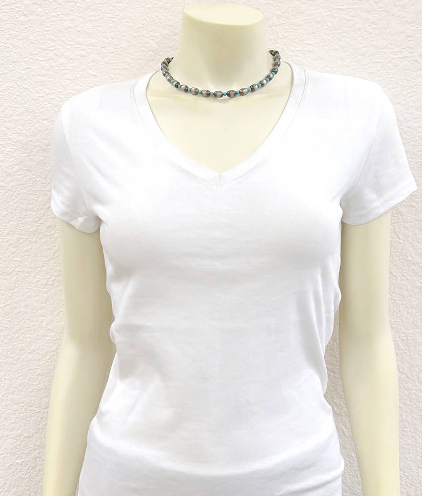 Faux Silver 16" 10mm Oval Western Bead Necklace