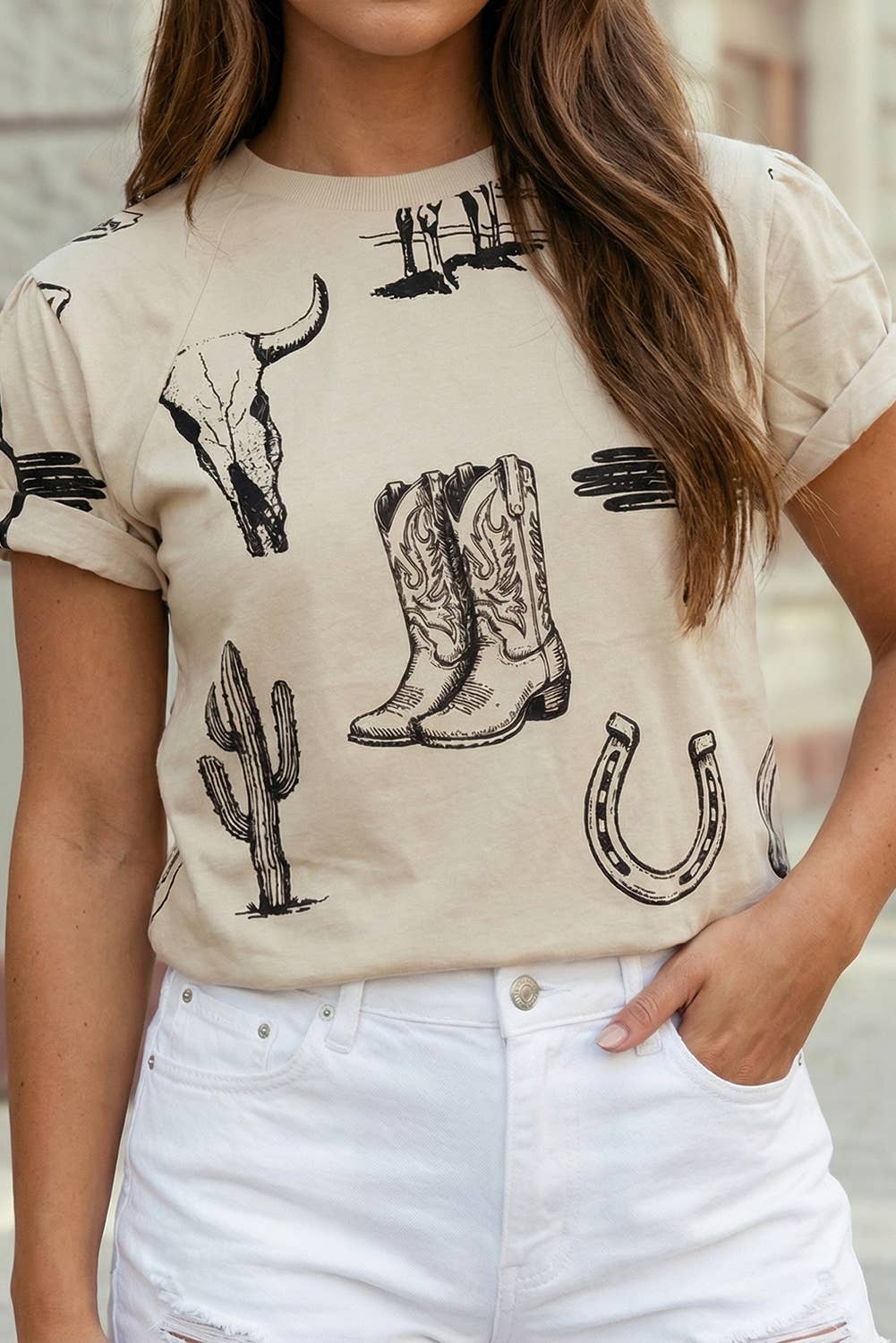 Western Cowboy Boot and Cactus Print Desert Aesthetic Tee