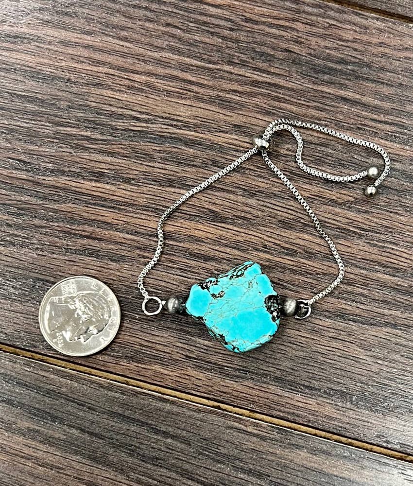 Faux Silver Slab Turquoise Adjustable Bracelet
