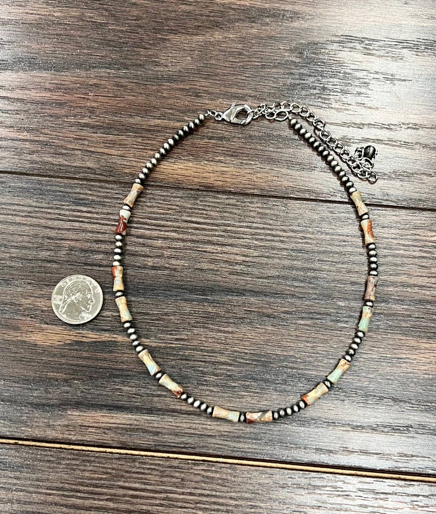 Faux Silver 16" Western 12mm Gemstone Necklace