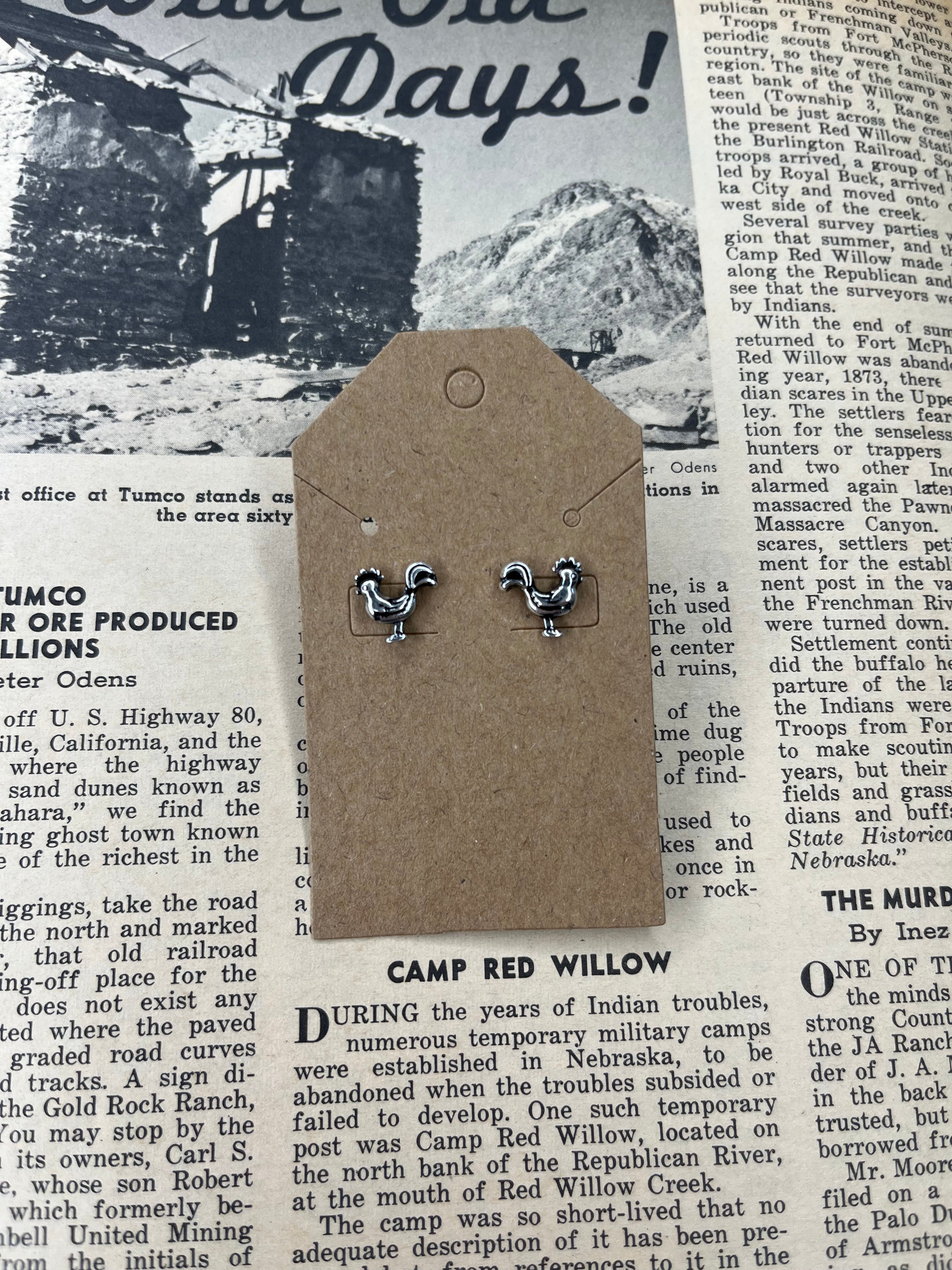 Tiny Faux Silver Chicken Studs