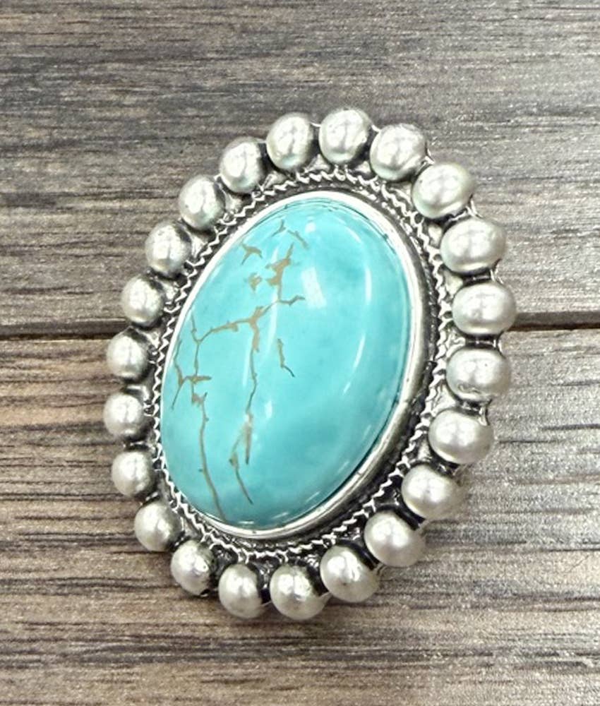Faux Silver Big 1.7" Turquoise Adjustable Ring