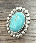 Faux Silver Big 1.7" Turquoise Adjustable Ring