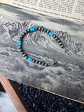 Faux Silver and Turquoise Long Bead Bracelet