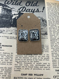 Faux Silver Tooled Rectangle Studs