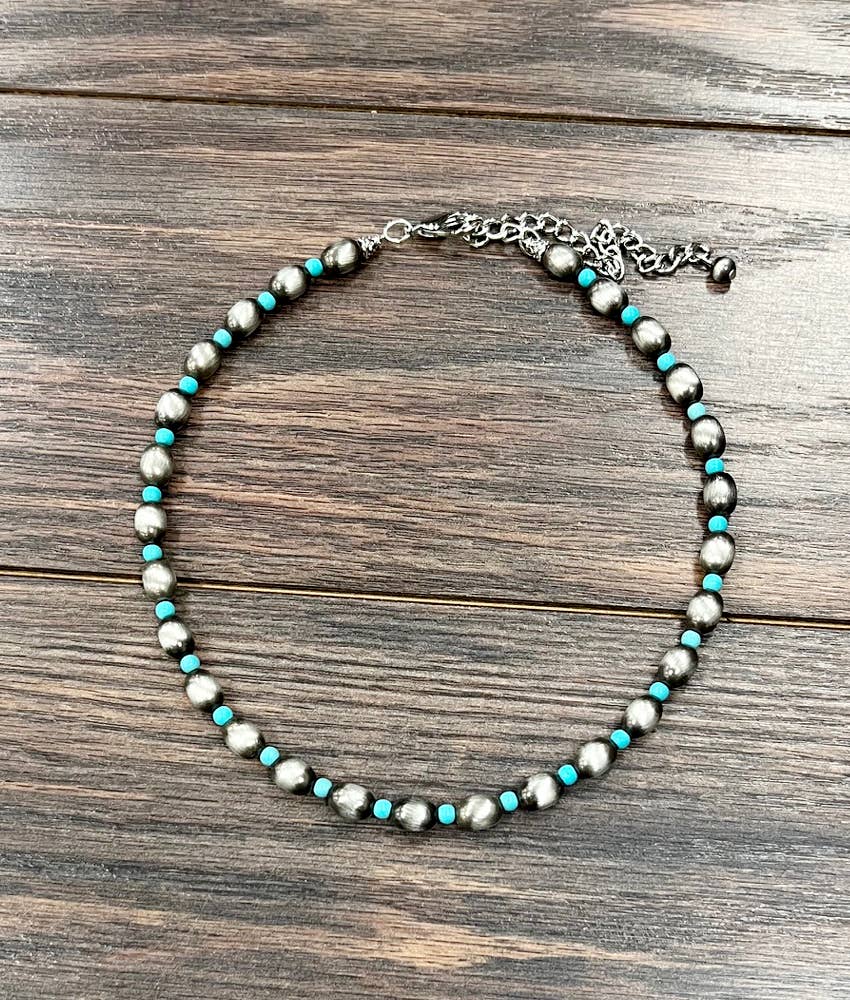 Faux Silver 16" 10mm Oval Western Bead Necklace