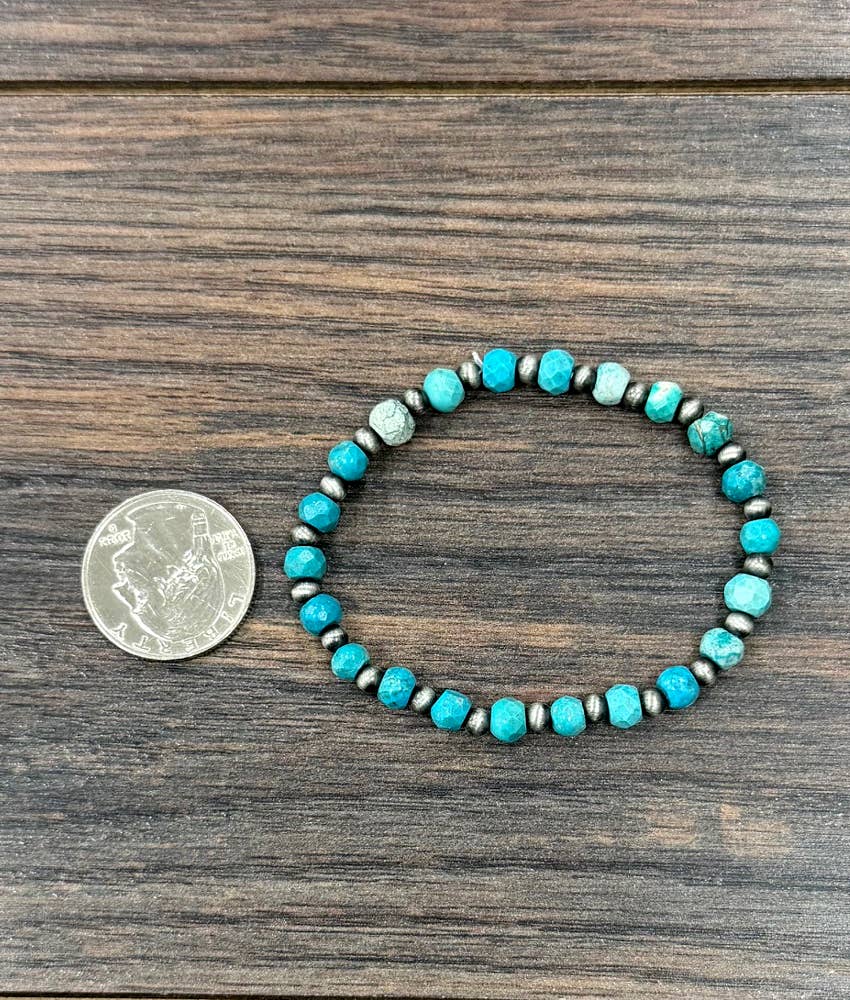 Faux Silver Western Faceted Gemstone Stretch Bracelet