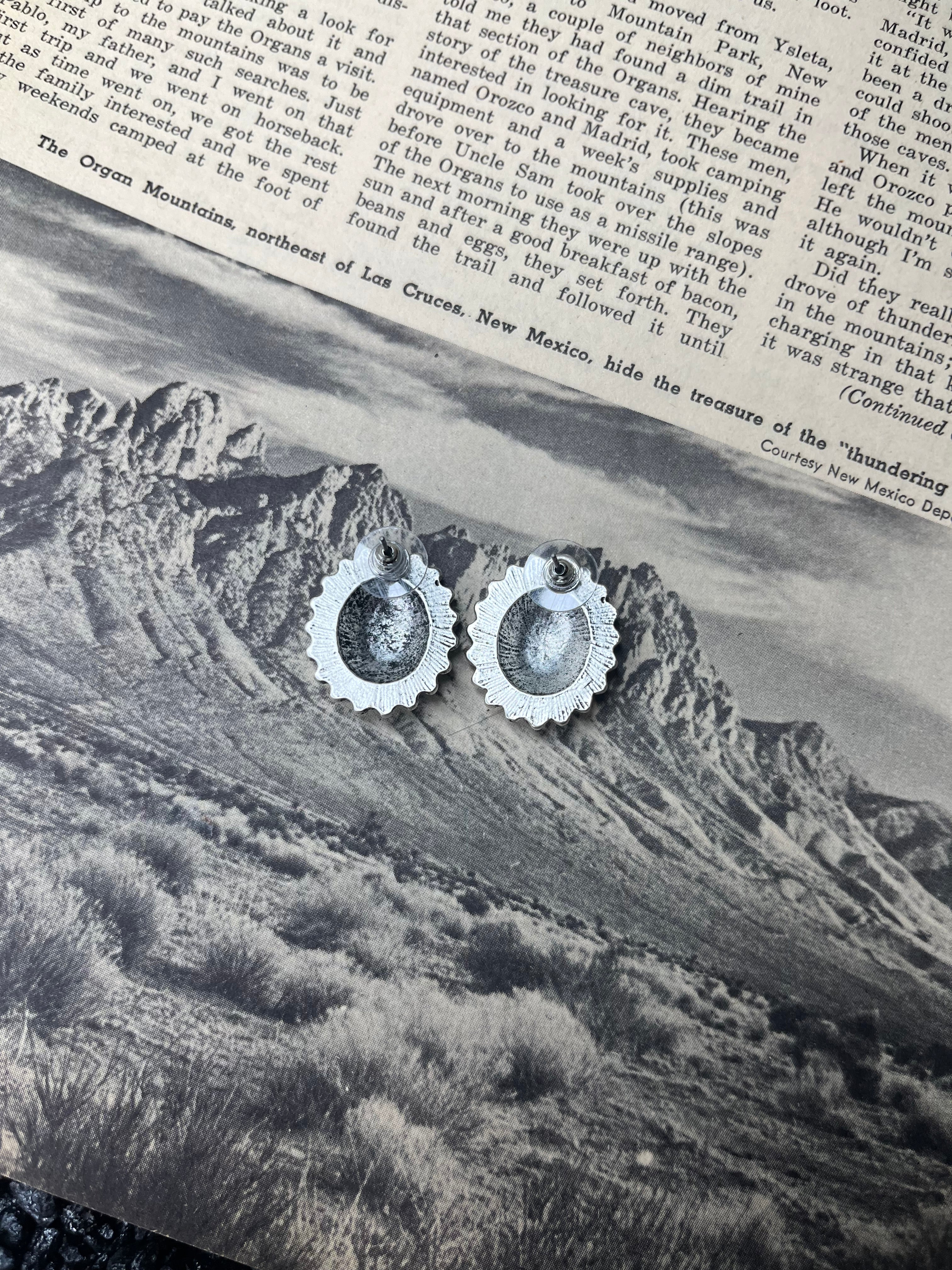 Faux Silver Boho Oval Studs