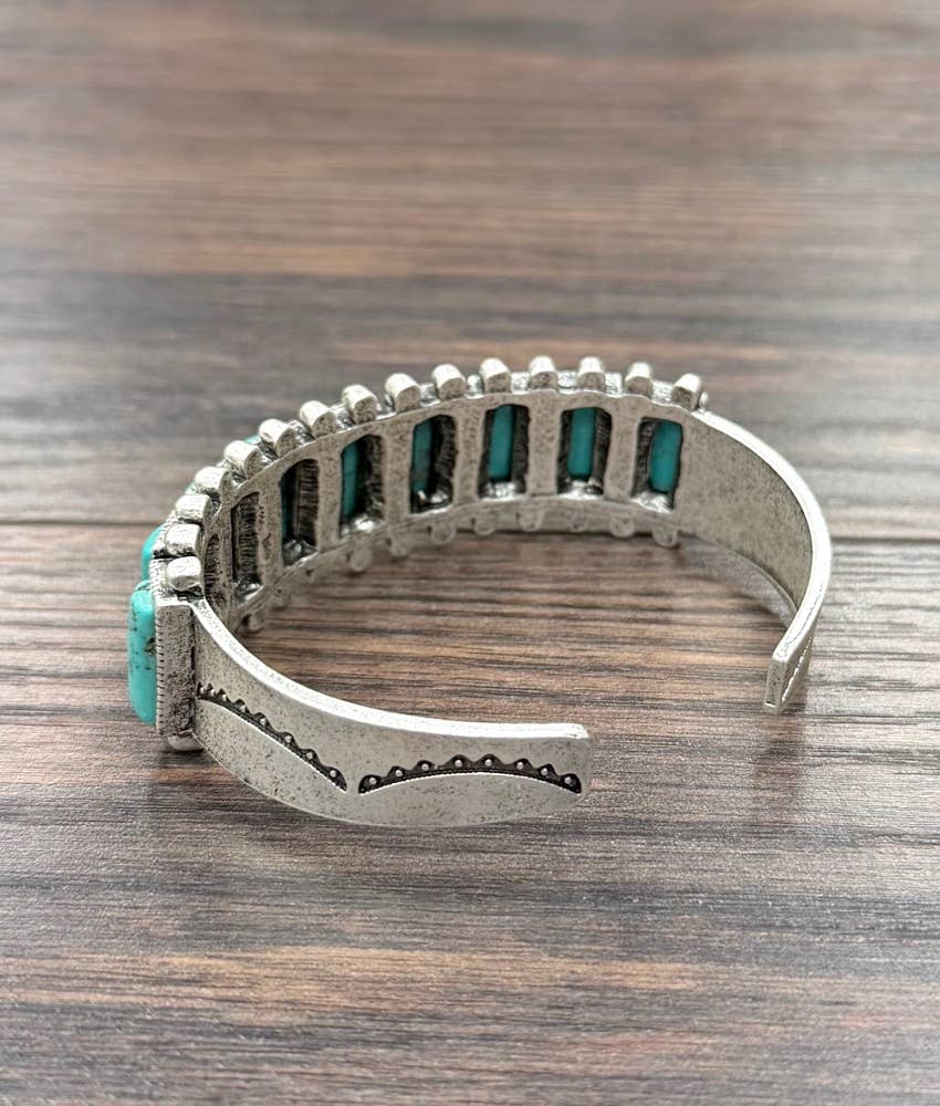Faux Silver Big Western Turquoise Cuff Bracelet