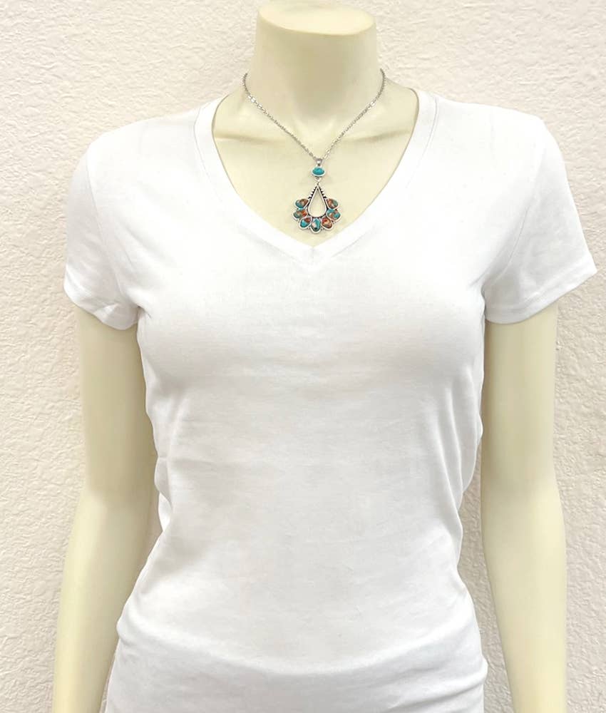 Faux Silver 16" Western Gemstone Necklace