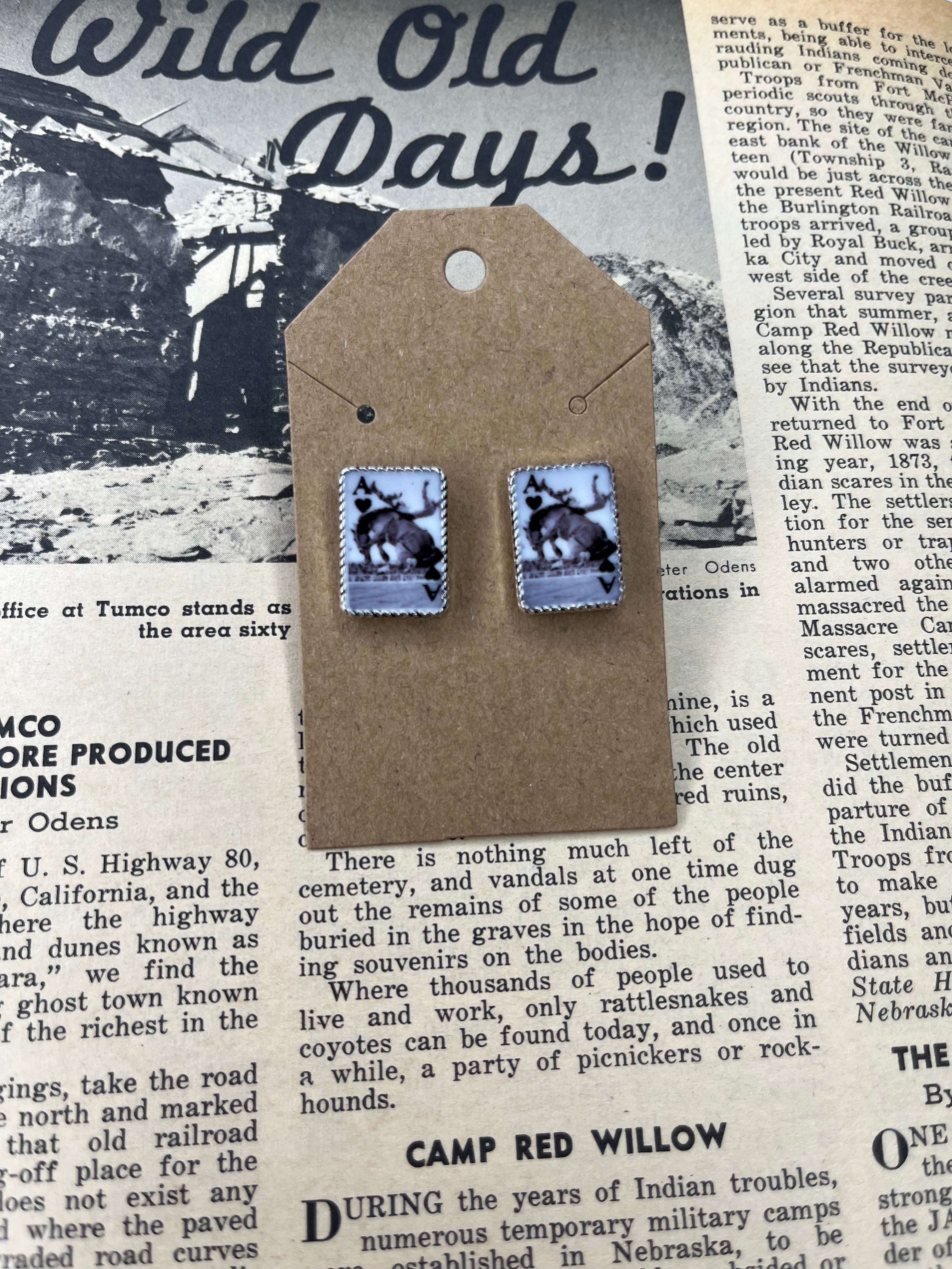 Faux Silver Ace Bronc Card Studs