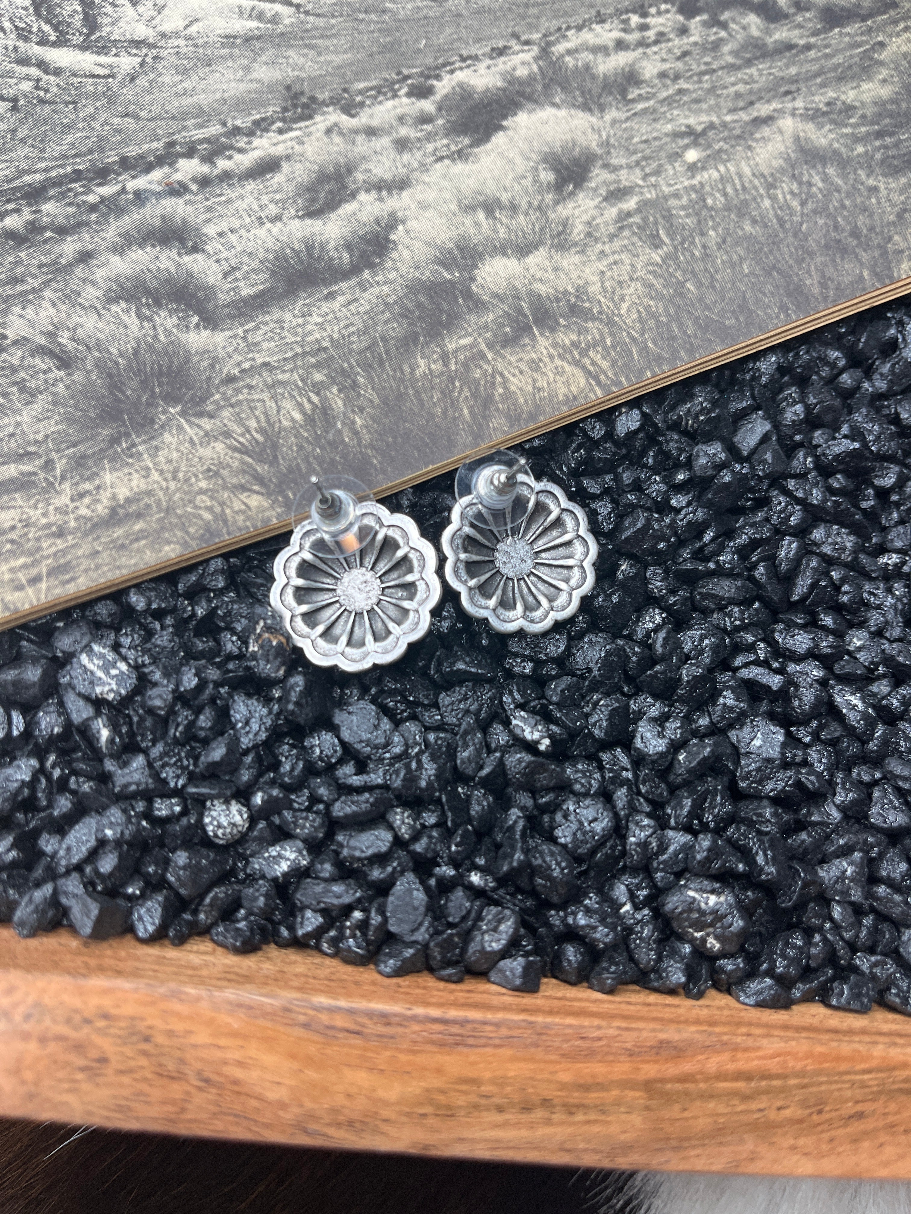 Faux Silver and Turquoise Concho Earrings