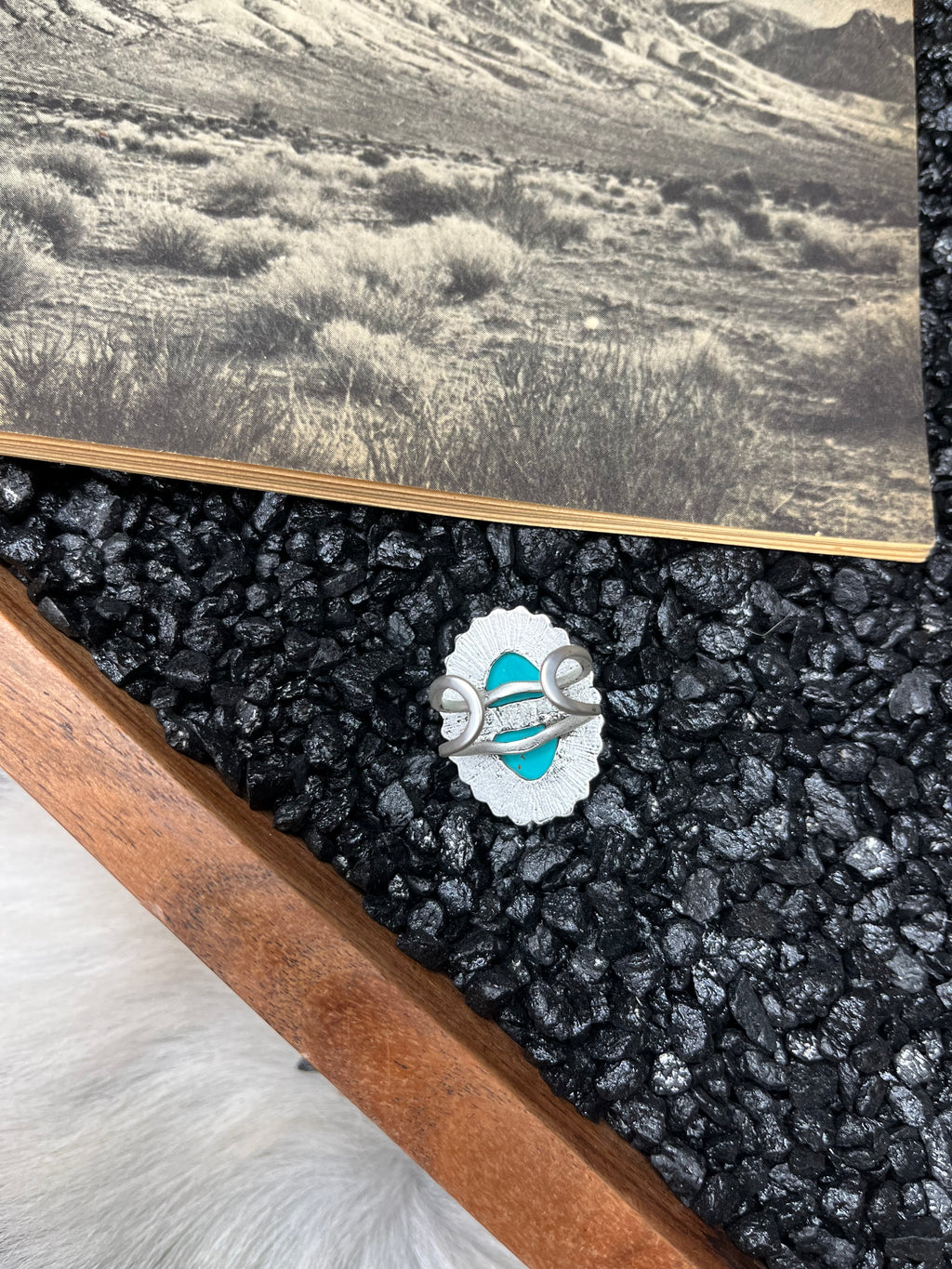 Faux Silver and Turquoise Oval Adjustable Ring