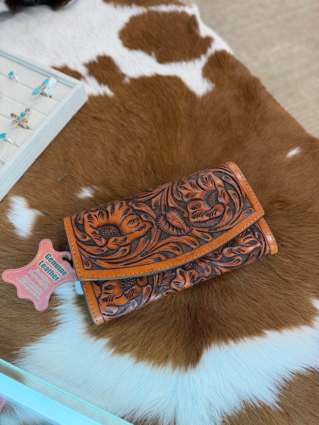 O'hlay Dark Floral Tooled Leather Wallet