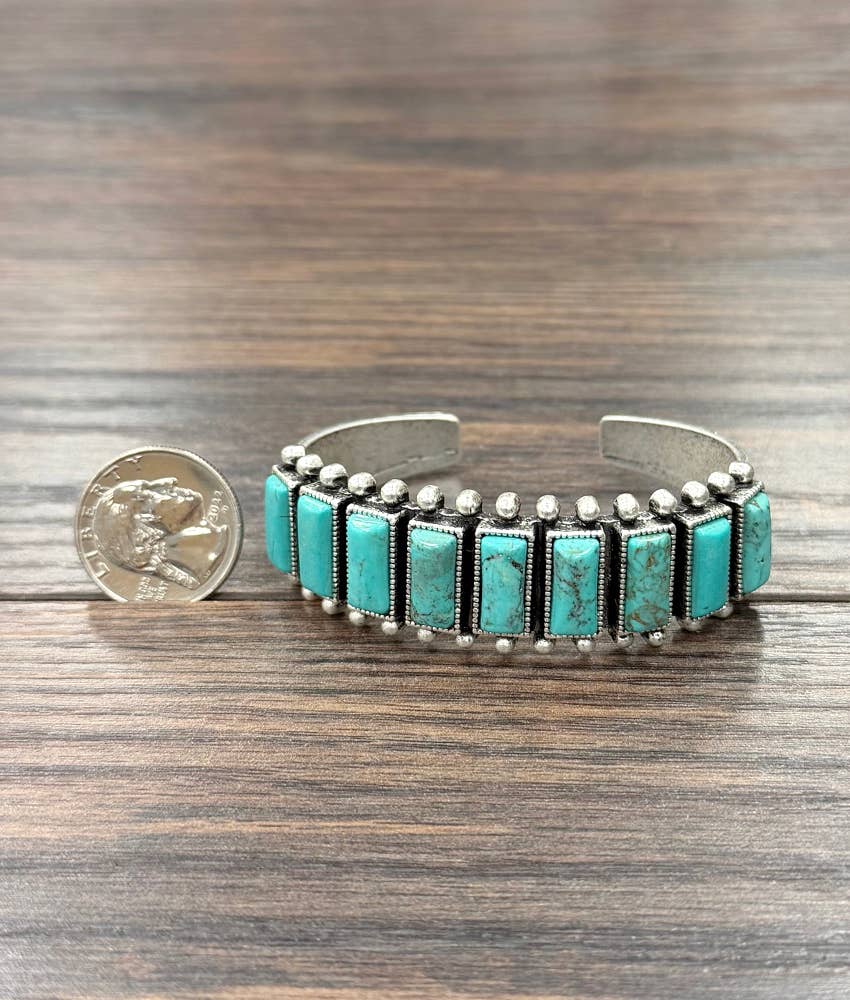 Faux Silver Big Western Turquoise Cuff Bracelet