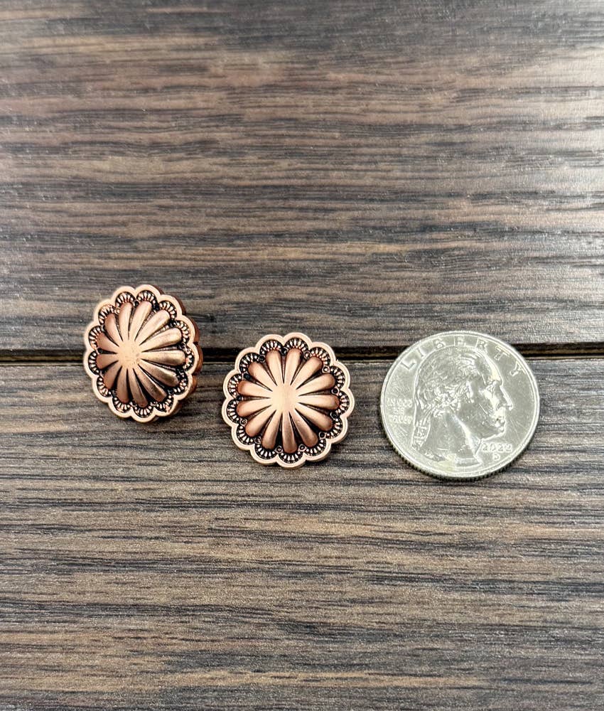 Faux Silver 0.8" Brass Concho Stud Earrings