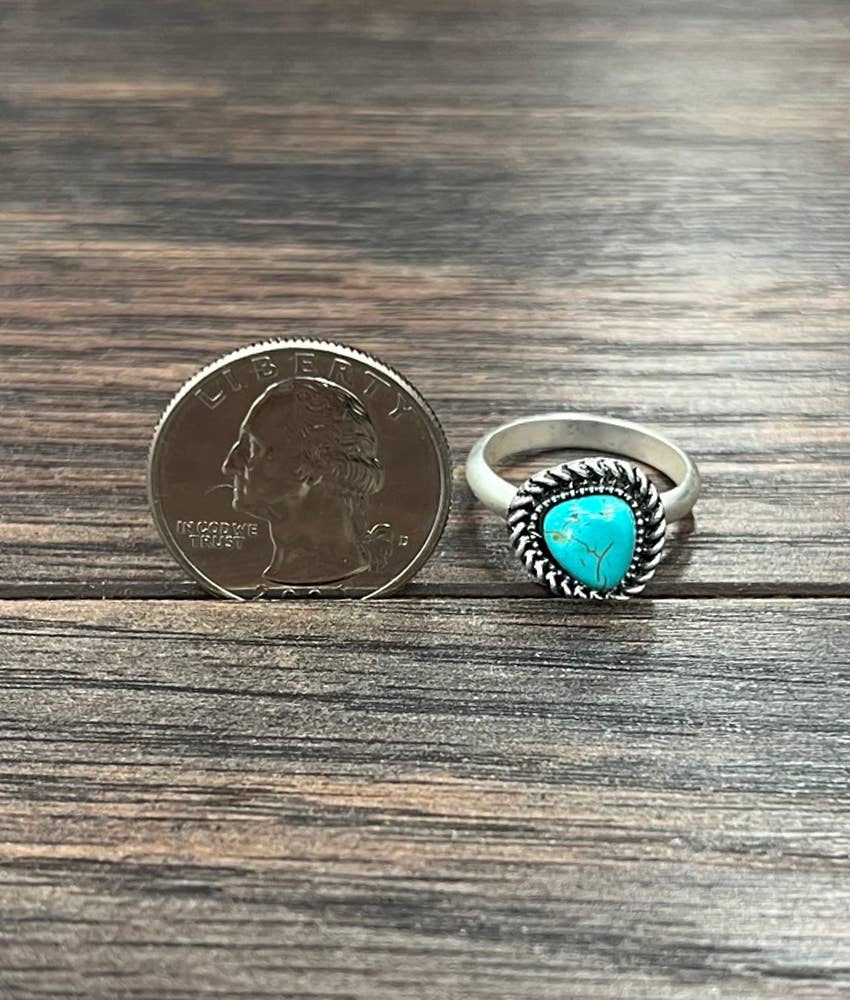Faux Silver Small 7mm Triangle Turquoise Adjustable Ring