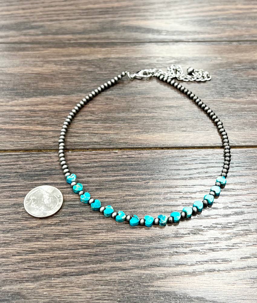 Faux Silver 15" Heart Gemstone Necklace