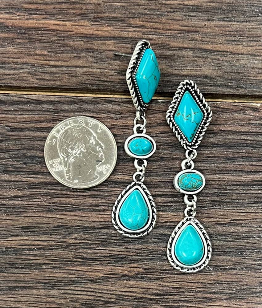 Faux Silver 2.5" Western Turquoise Post Earrings