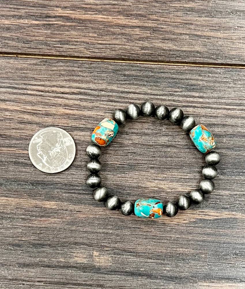 Faux Silver Western Gemstone Stretch Bracelet