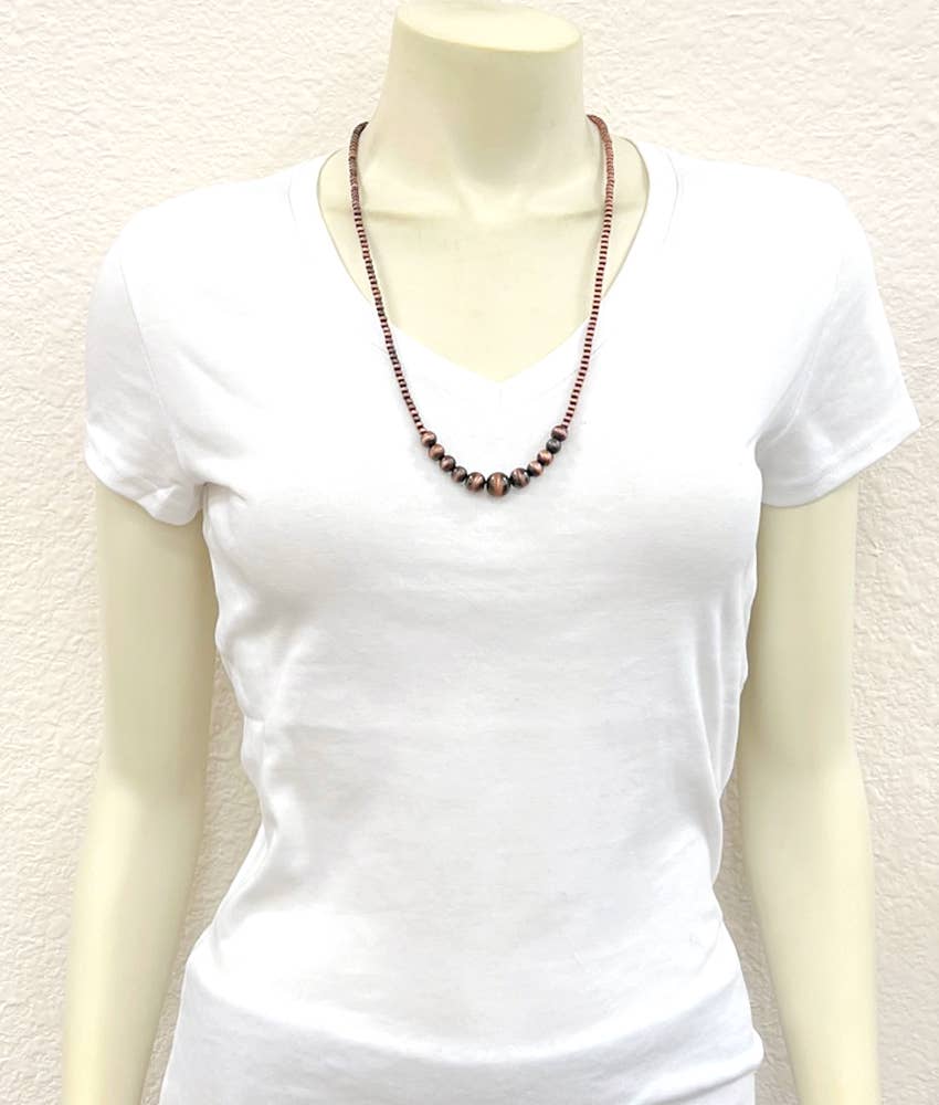 Faux Silver 26" Copper Western Bead Necklace