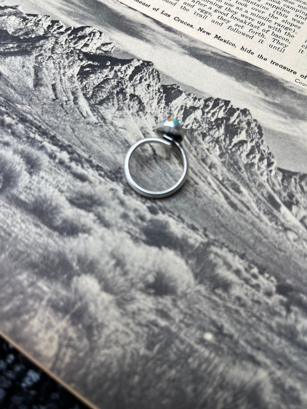 Faux Silver and Gemstone Adjustable Oval Ring