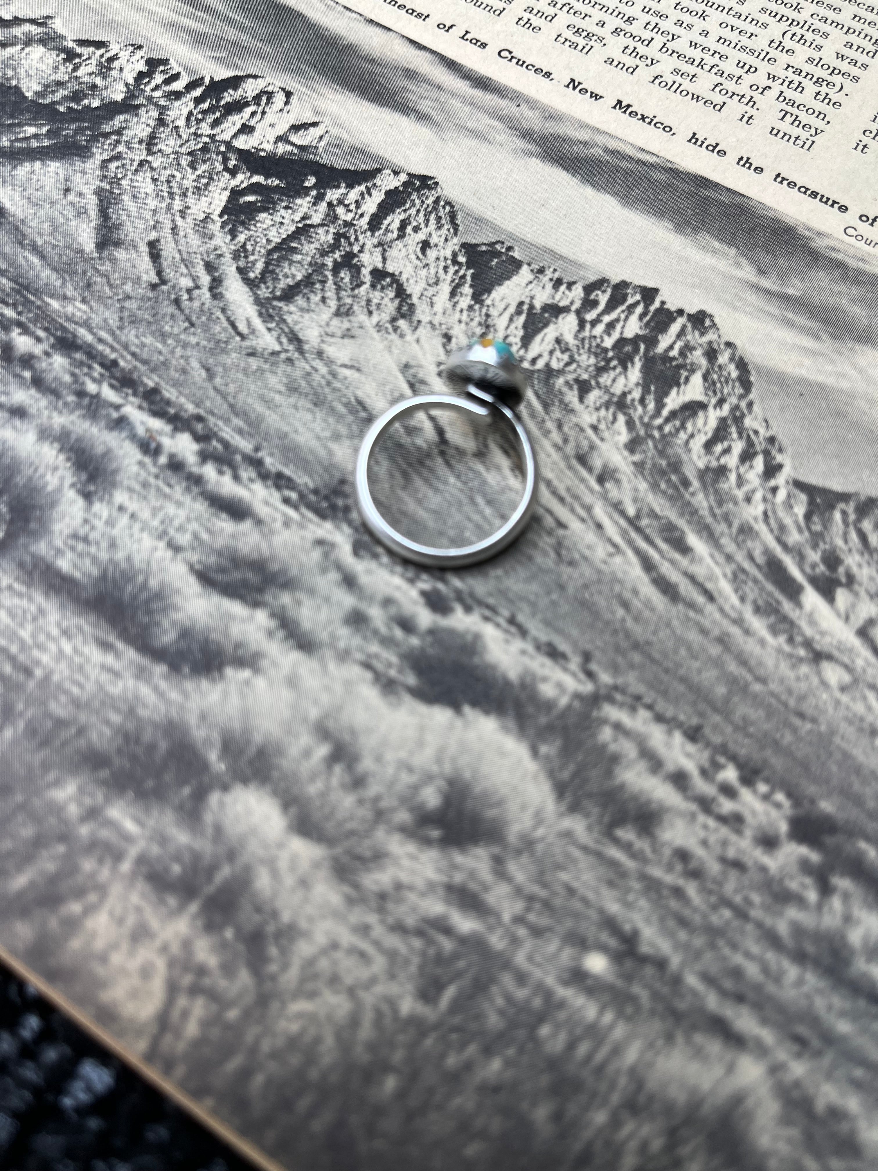 Faux Silver and Gemstone Adjustable Oval Ring