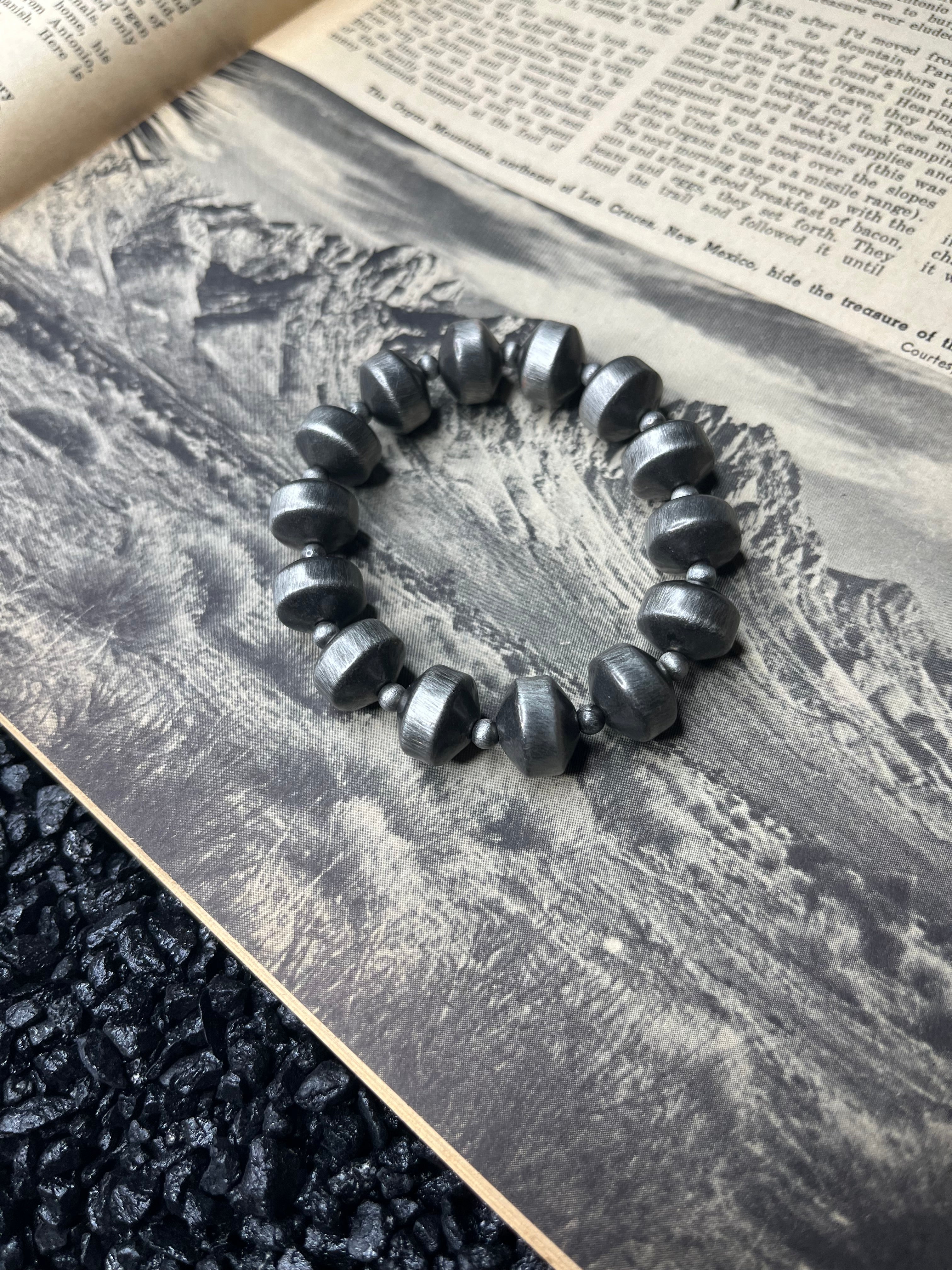 Faux Silver Pearls Large Bead Stretchy Bracelet