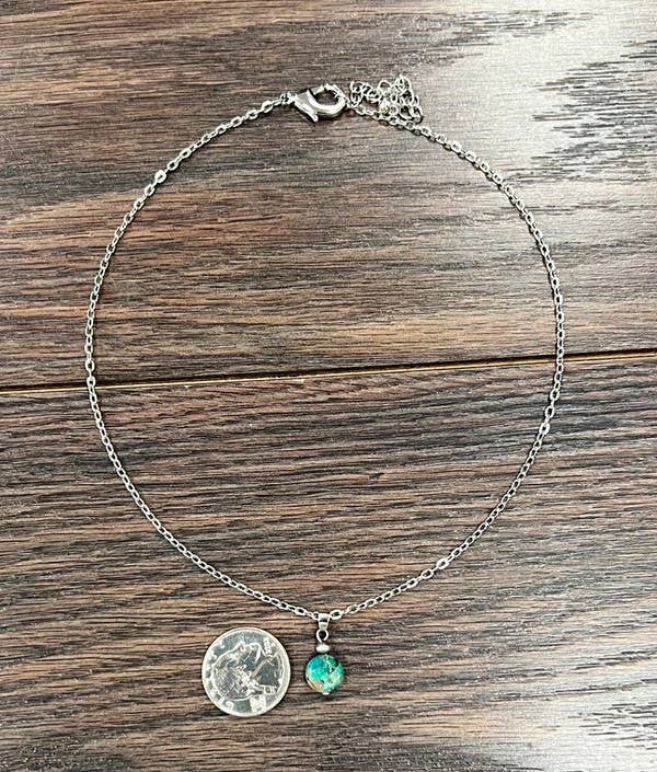 Faux Silver 10mm Round Gemstone Necklace
