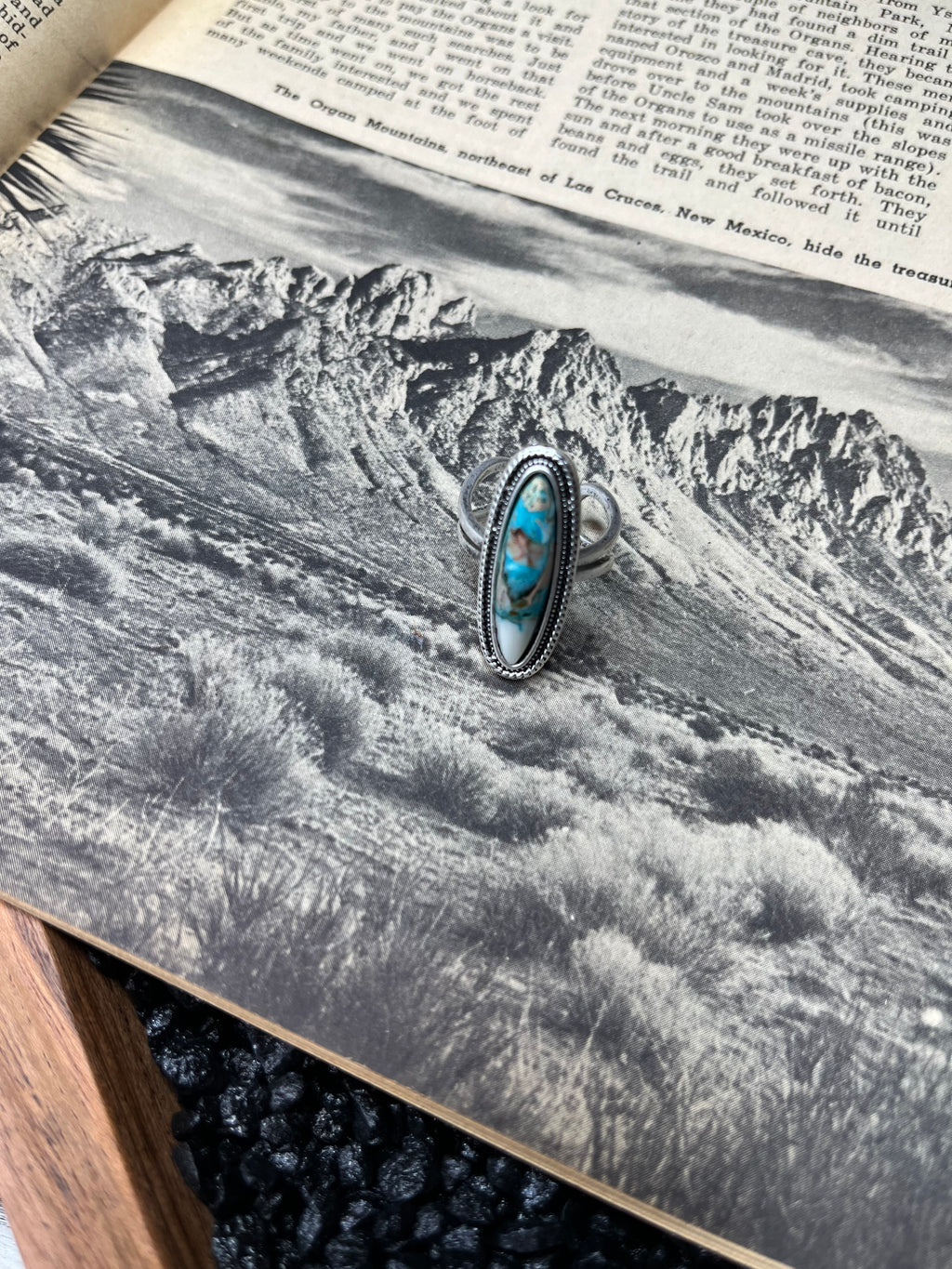 Faux Silver and Gemstone Oval Adjustable Ring