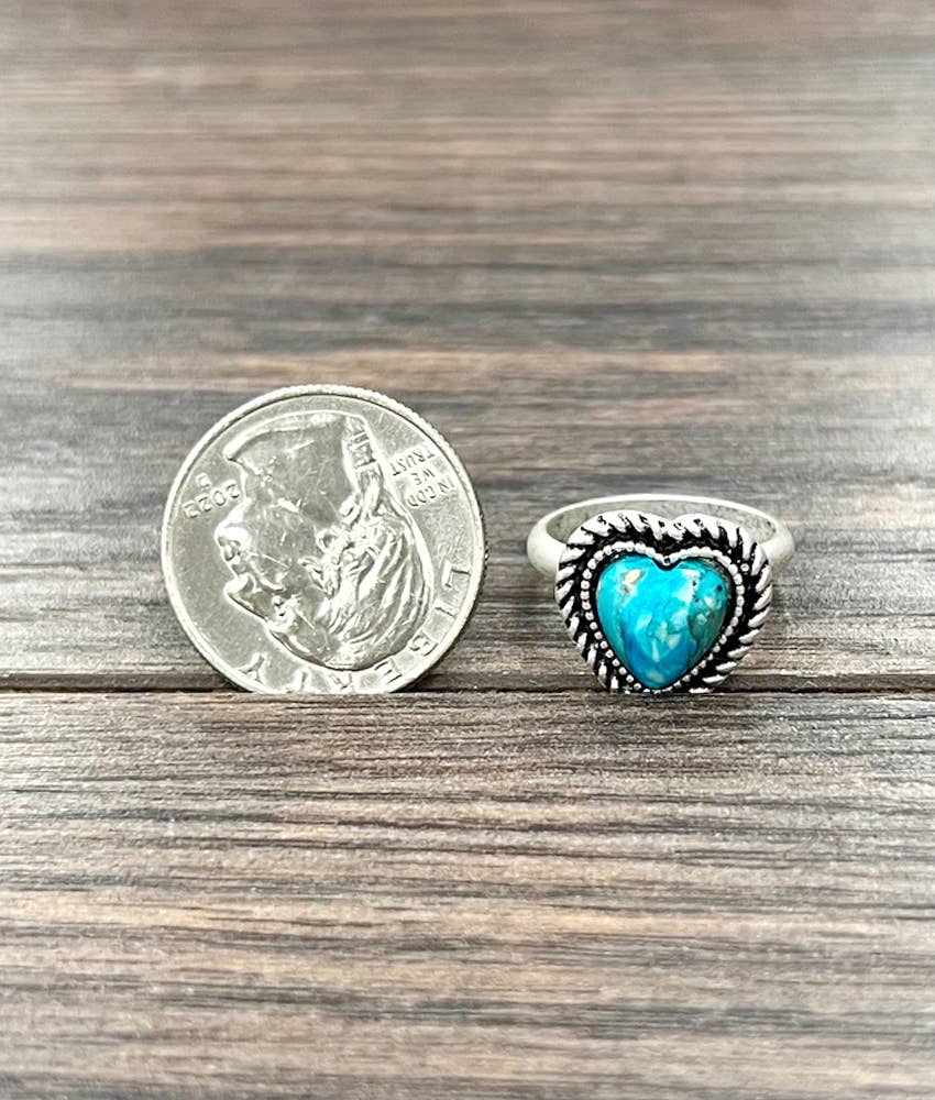 Faux Silver 0.7" Heart Gemstone Adjustable Ring