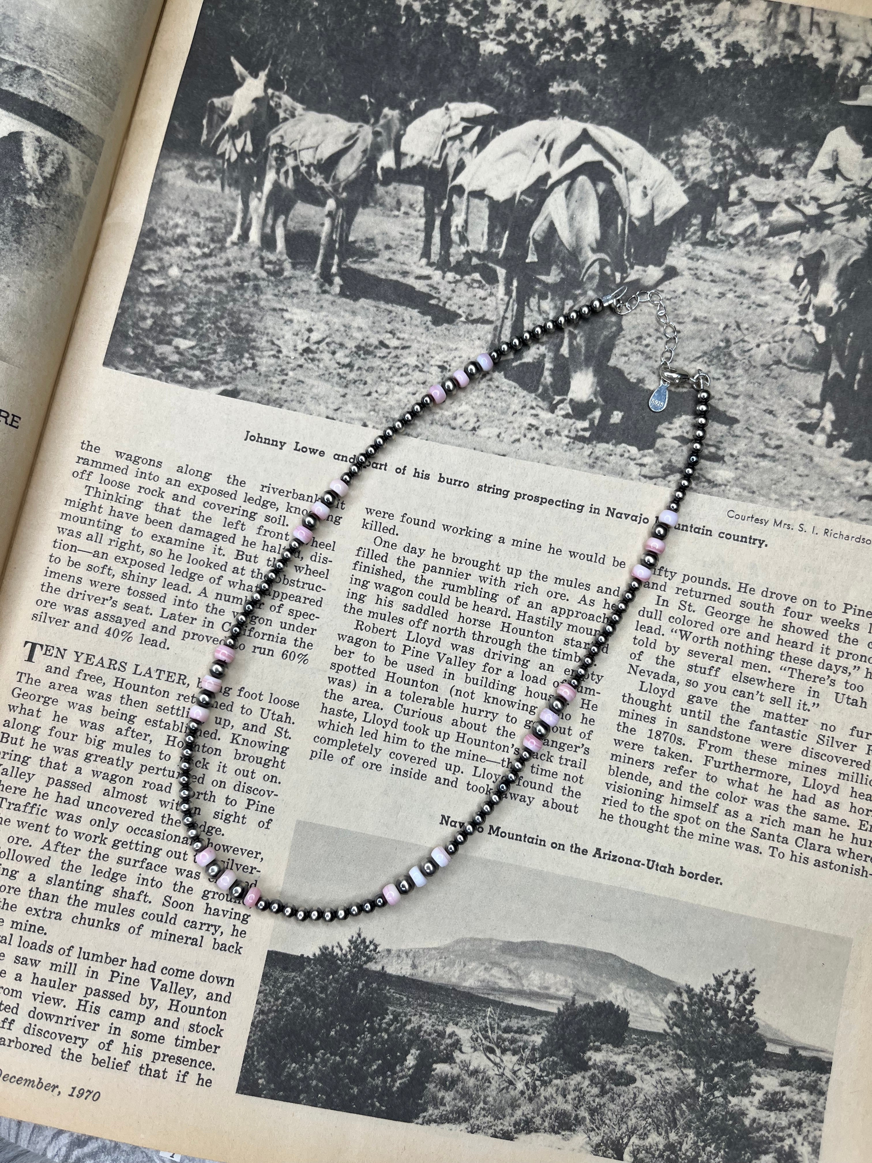 3mm-4mm Graduated Sterling Silver Pearls and Pink Conch Necklace