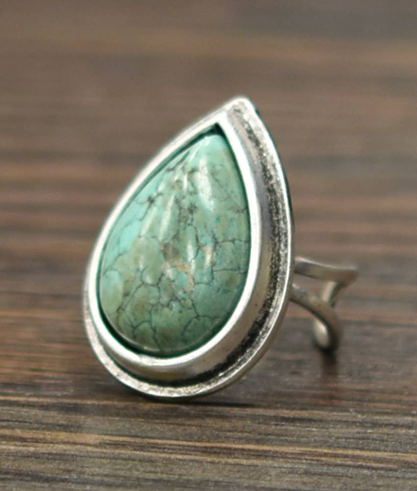 Faux Silver 1.2" Western Turquoise Adjustable Ring