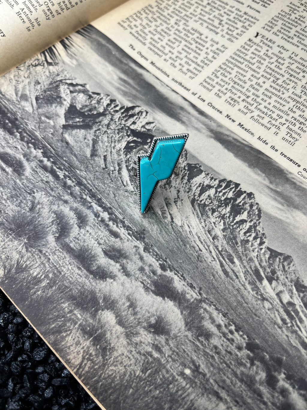 Faux Silver and Turquoise Lightning Bolt Adjustable Ring
