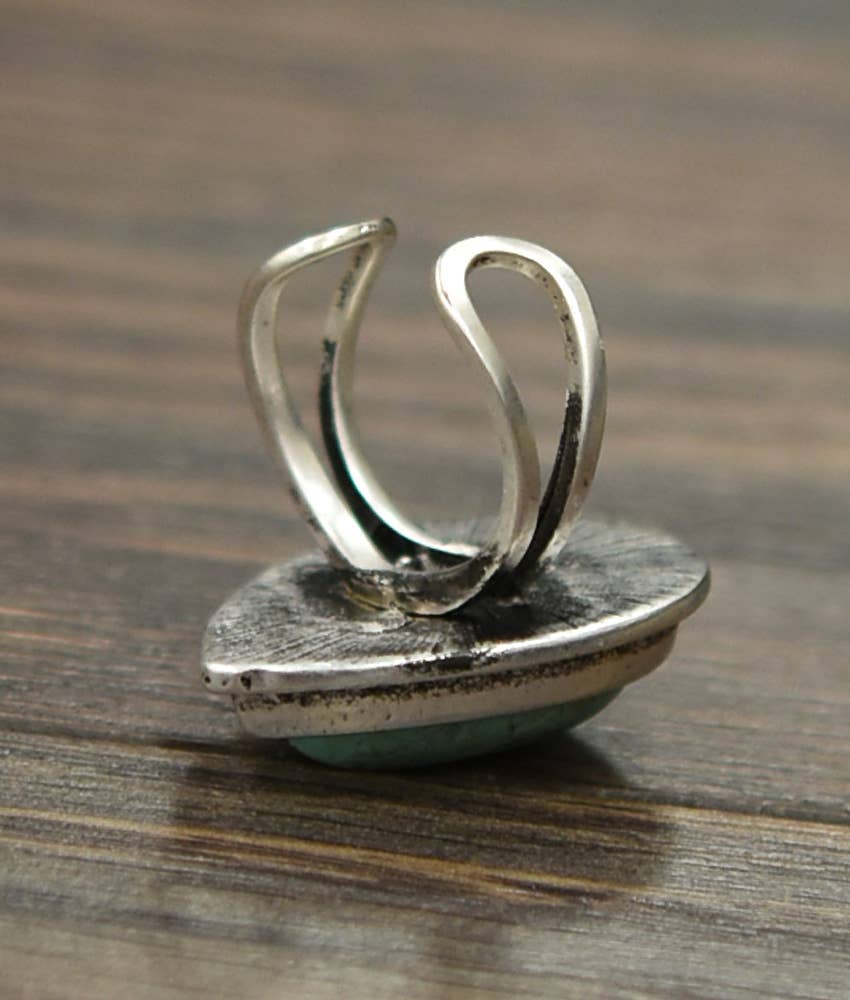 Faux Silver 1.2" Western Turquoise Adjustable Ring