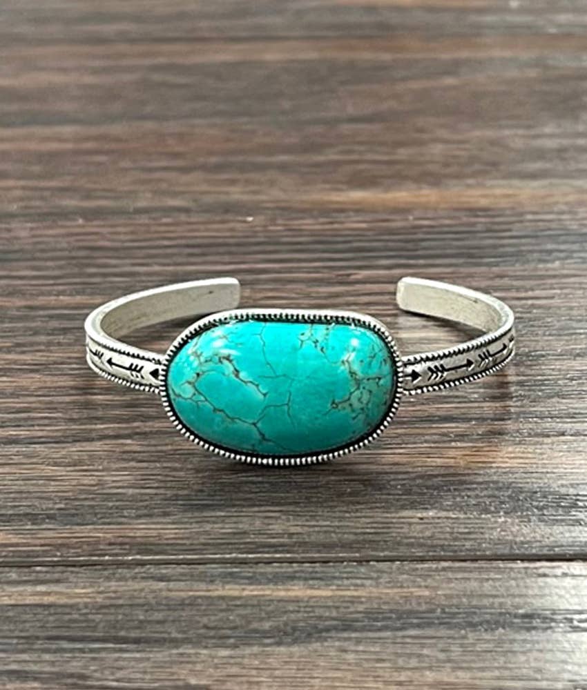 Faux Silver Western Turquoise Cuff Bracelet