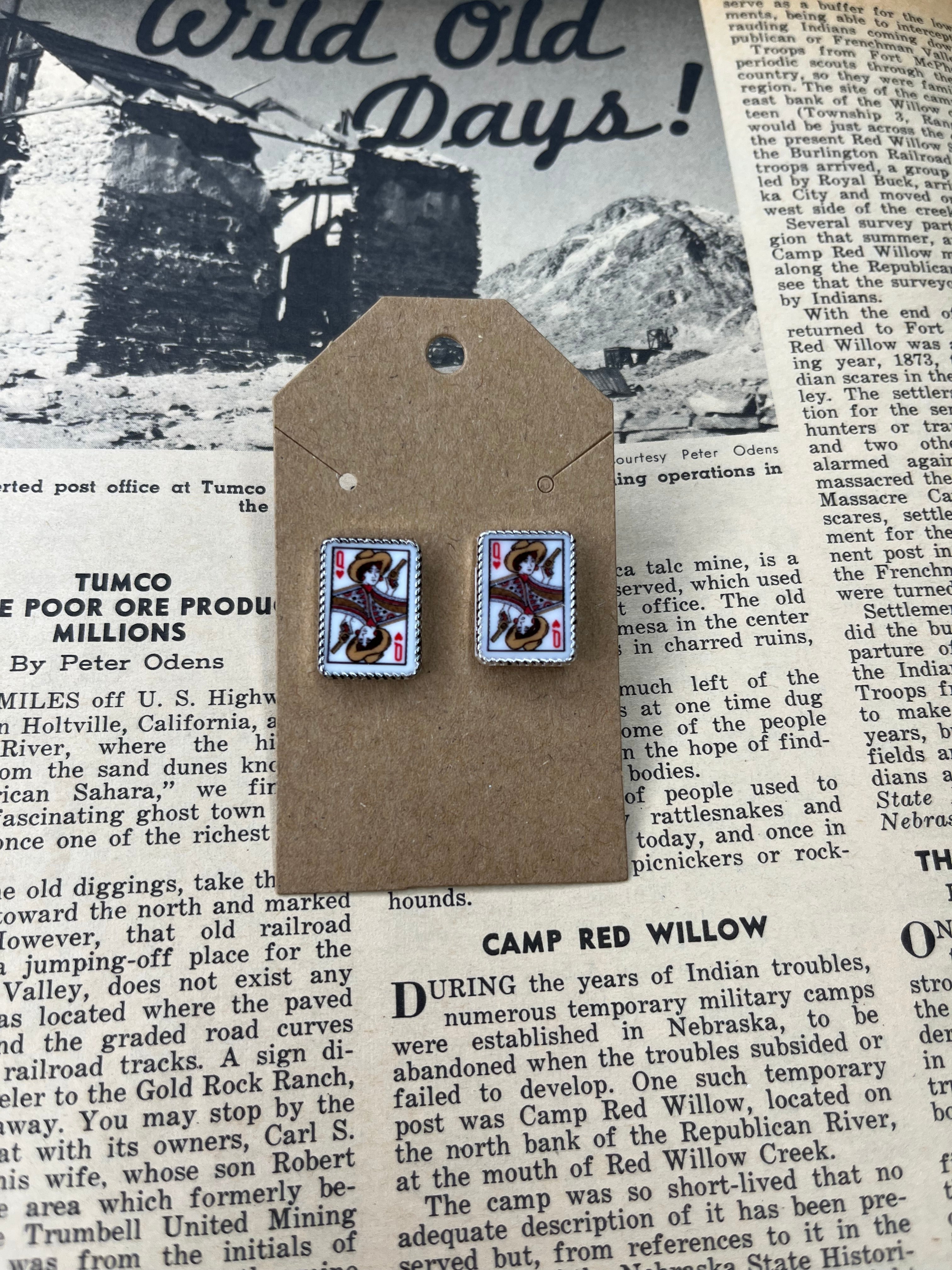 Faux Silver Queen Card Studs