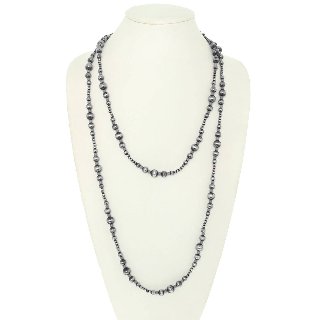 Faux Silver Western Turquoise Stone And Round Bead Necklace