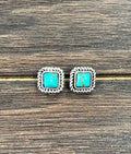 Faux Silver 6mm Square Turquoise Stud Earrings