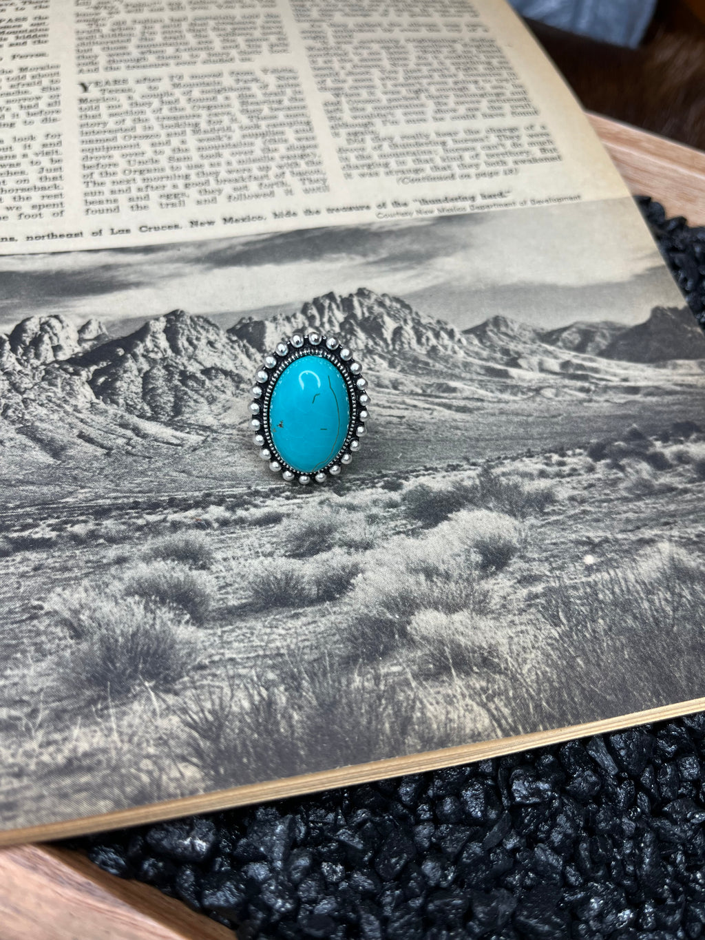 Faux Silver and Turquoise Oval Adjustable Ring